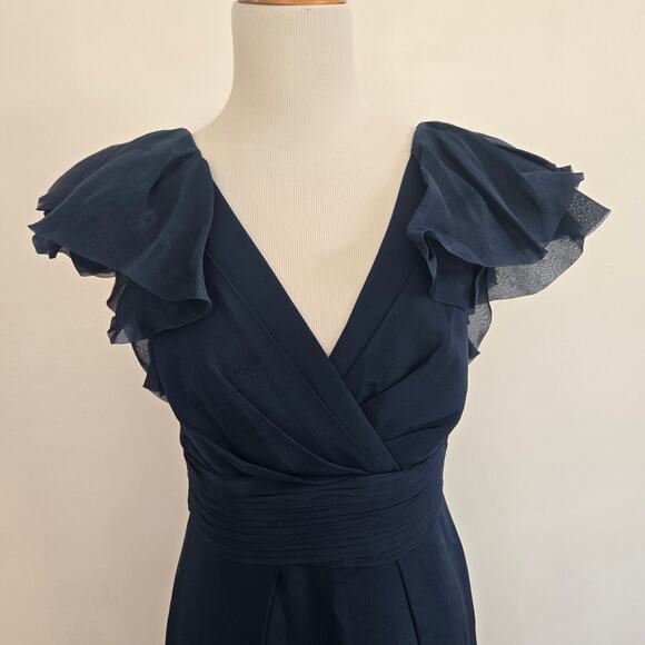 Marchesa Notte Silk Cocktail Dress Teal Flutter Sleeves Gathered Women 6 - Picture 4 of 12